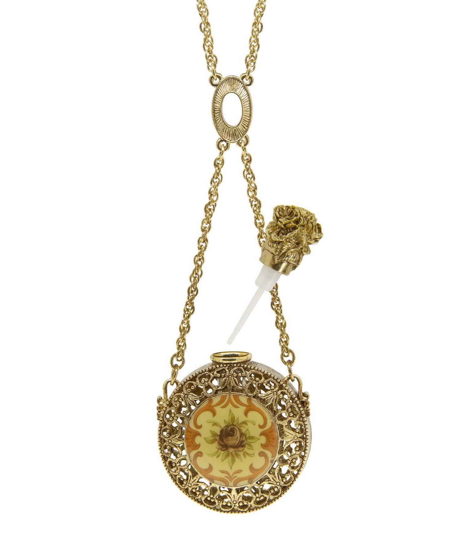 1928 Jewelry 28" Floral Vintage Style Perfume Bottle Pendant Necklace