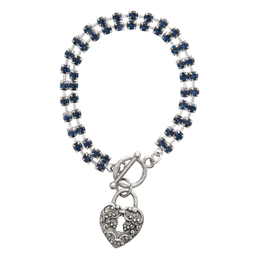 Montana Blue Rhinestone Crystal Skeleton Keyhole Heart Charm Toggle Bracelet