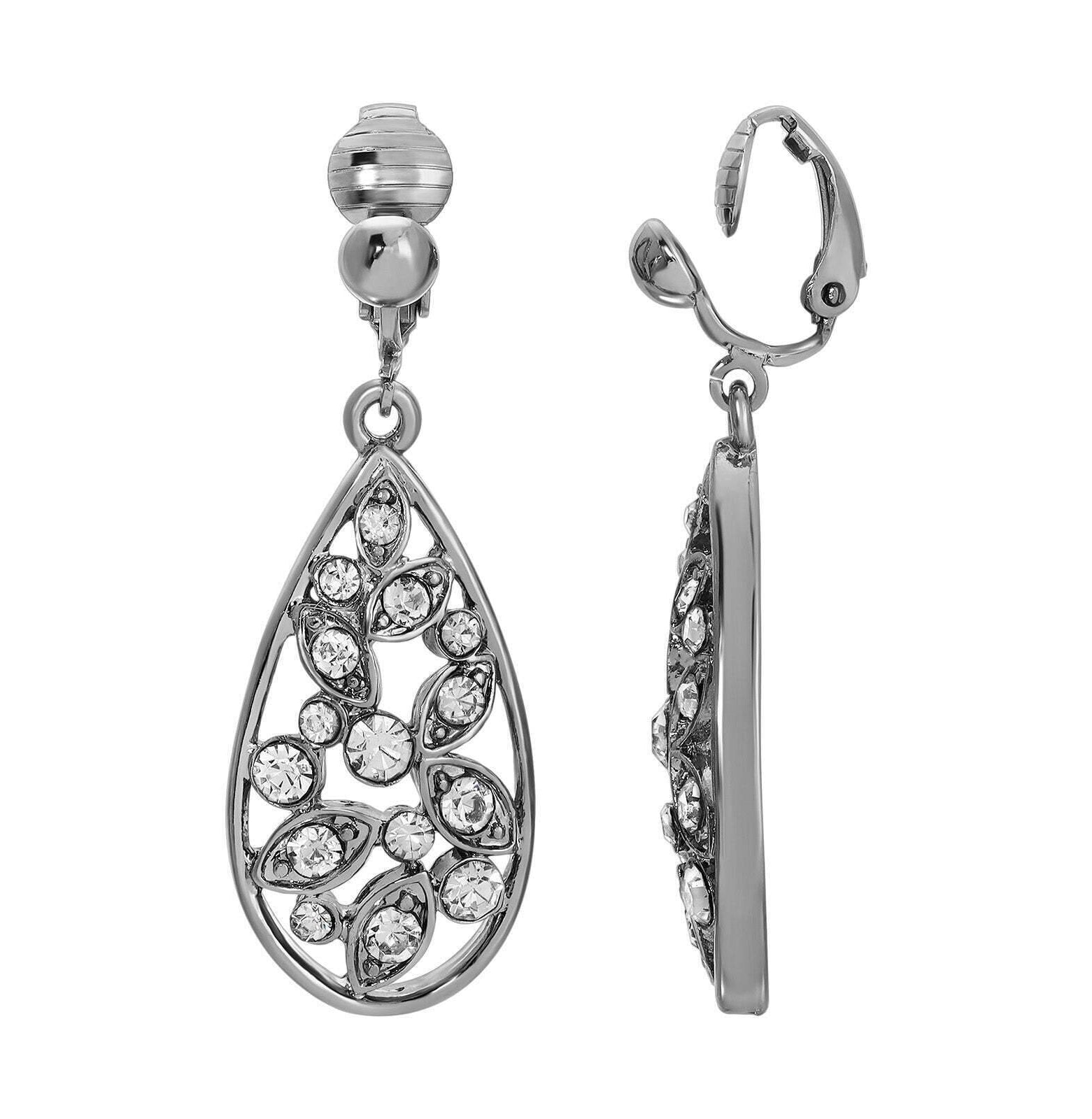 1928 Jewelry Crystal Vine Teardrop Clip On Earrings