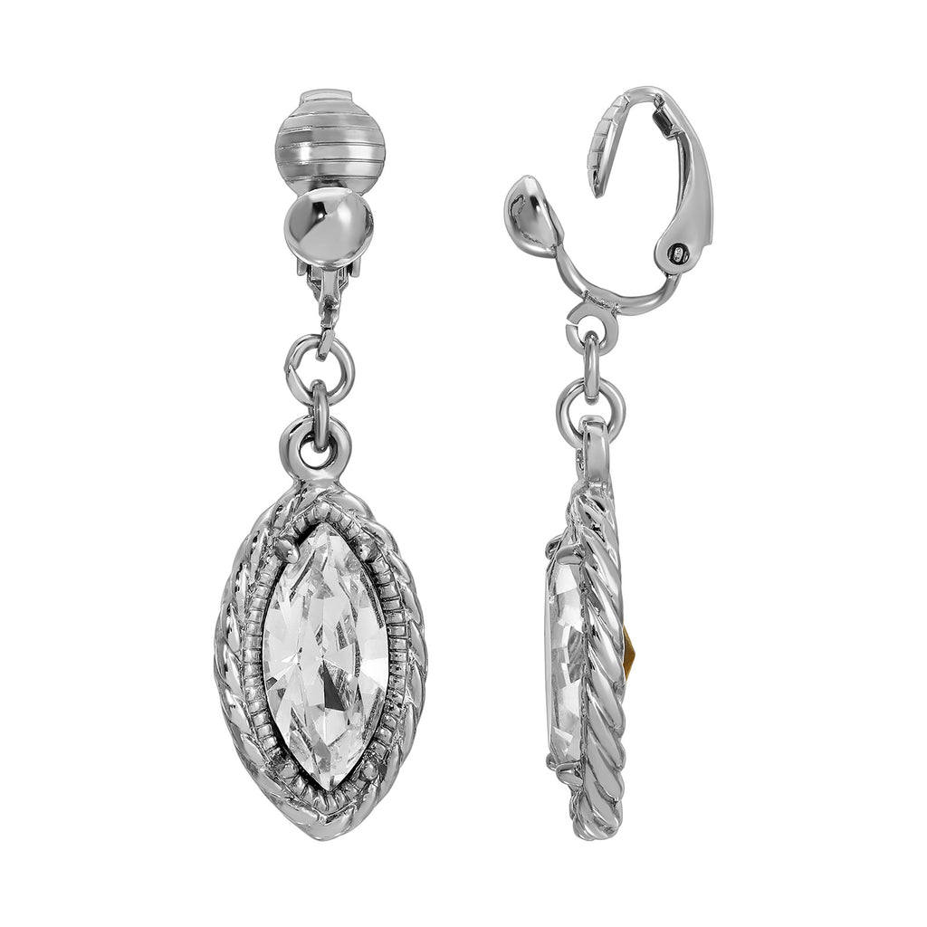 Clear Crystal Navette Shaped Clip On Earrings