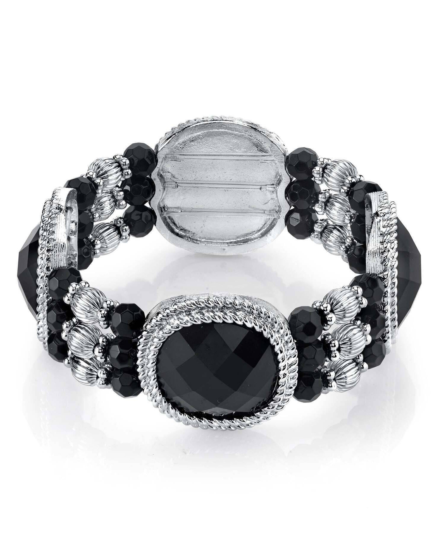 2028 Jewelry Jet Black Faceted Stones & Beaded Stretch Bracelet