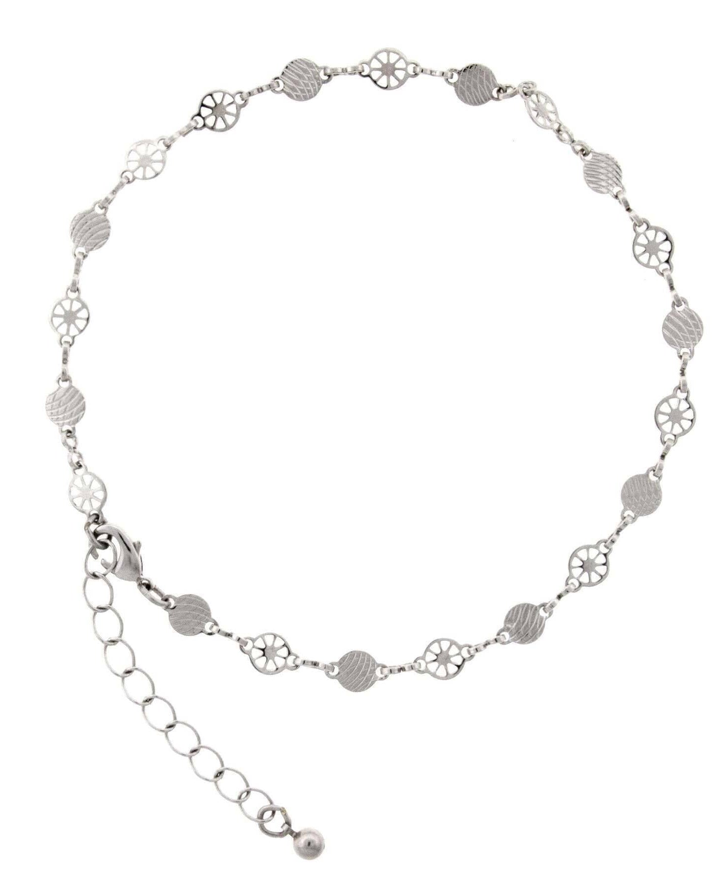 1928 Jewelry Silver Wheels And Ridged Circles Anklet 9" + 1.5" Extension