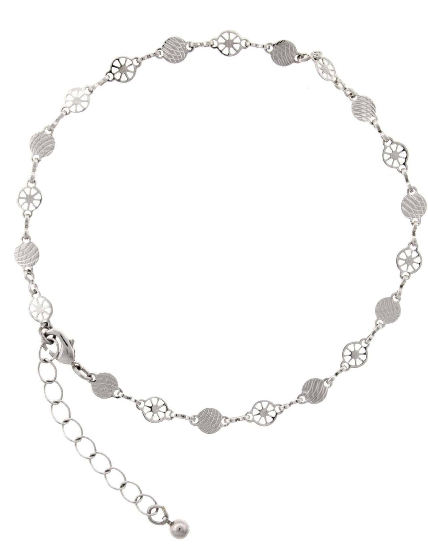 1928 Jewelry Silver Wheels And Ridged Circles Anklet 9" + 1.5" Extension