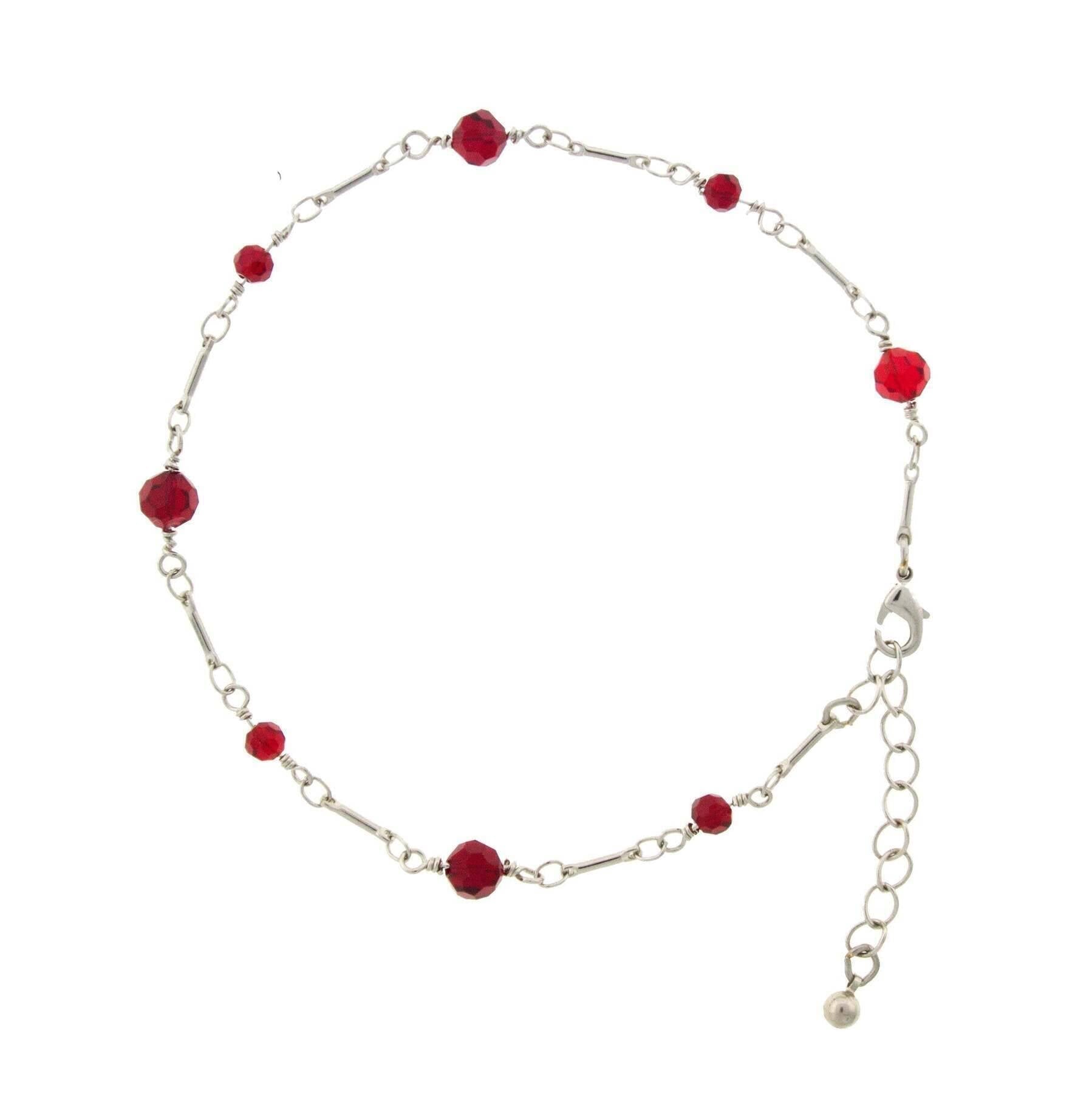 1928 Jewelry Red Beaded Crystal Chain Anklet 9" + 1.5" Extension
