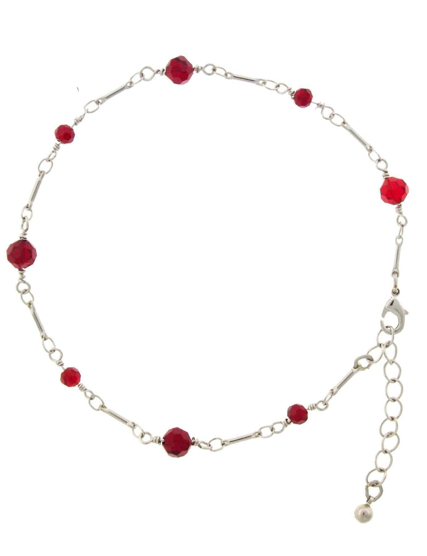 1928 Jewelry Red Beaded Crystal Chain Anklet 9" + 1.5" Extension
