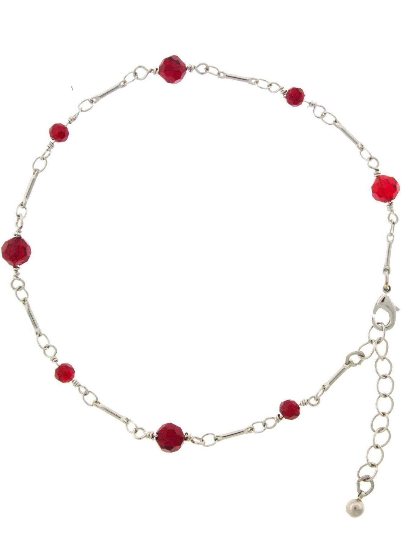 1928 Jewelry Red Beaded Crystal Chain Anklet 9" + 1.5" Extension