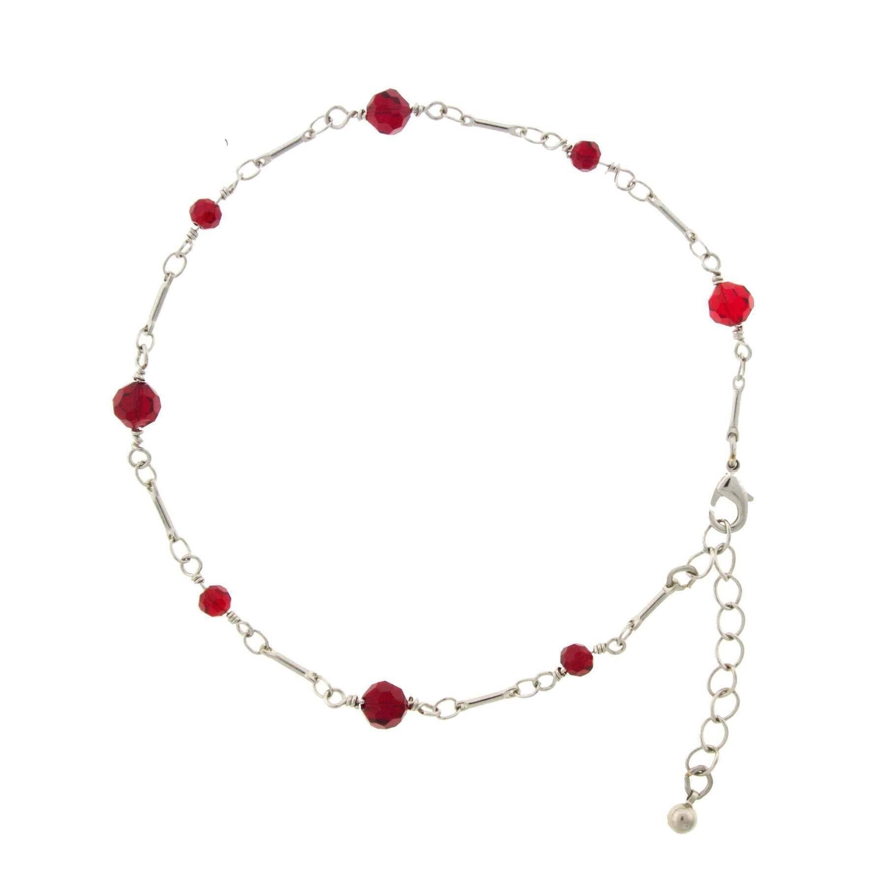 1928 Jewelry Red Beaded Crystal Chain Anklet 9" + 1.5" Extension