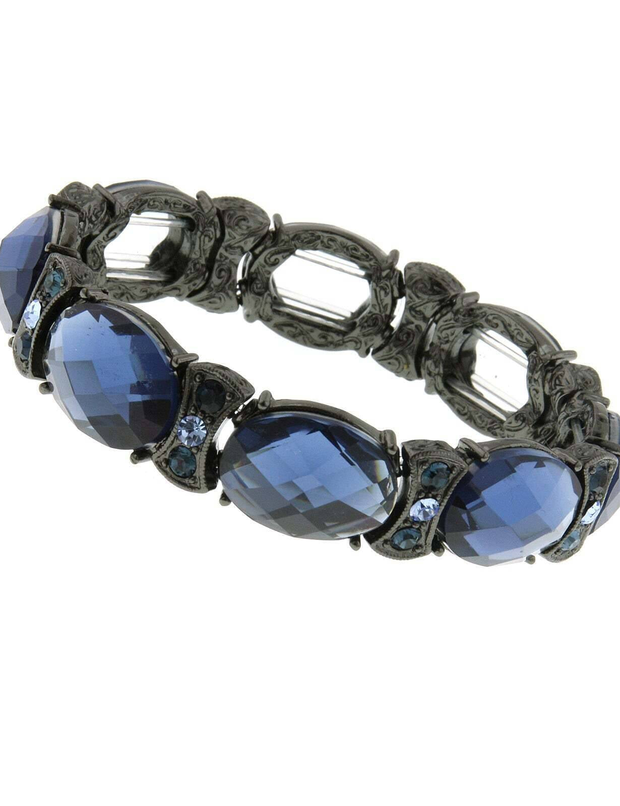 2028 Jewelry Blue Stone & Crystal Black Stretch Bracelet