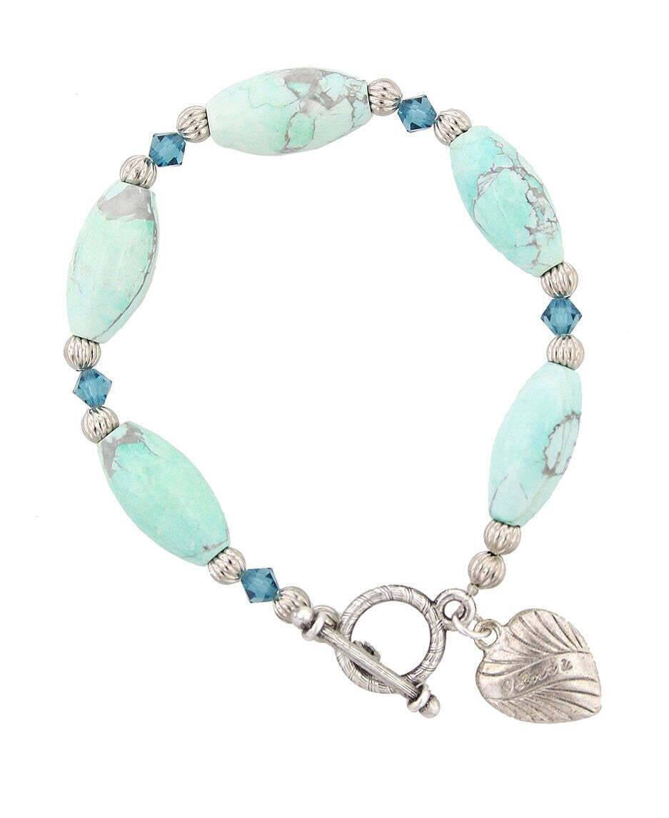 1928 Jewelry Heart & Turquoise Color Beaded Toggle Bracelet