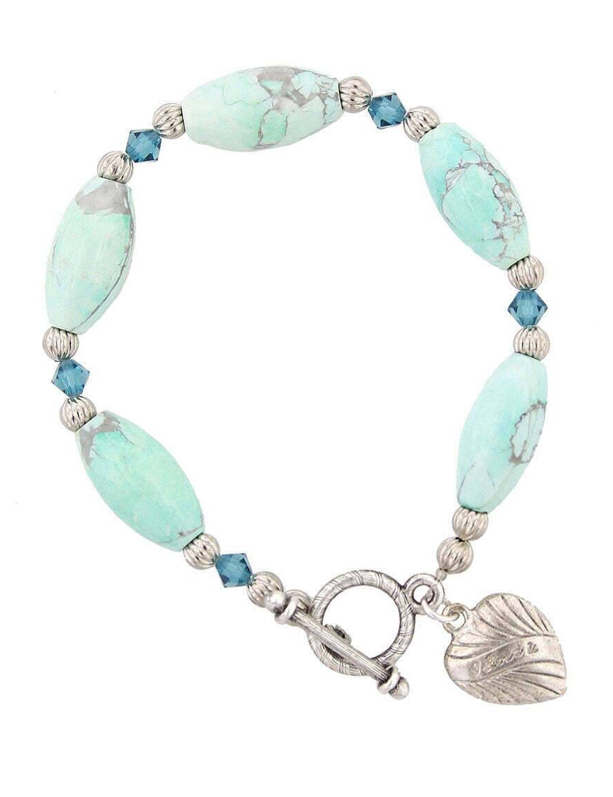 1928 Jewelry Heart & Turquoise Color Beaded Toggle Bracelet