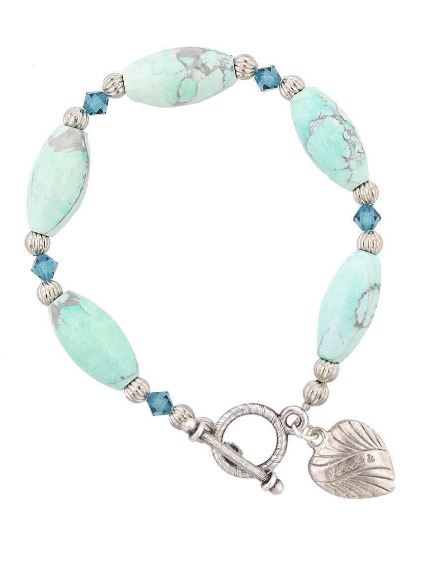 1928 Jewelry Heart & Turquoise Color Beaded Toggle Bracelet