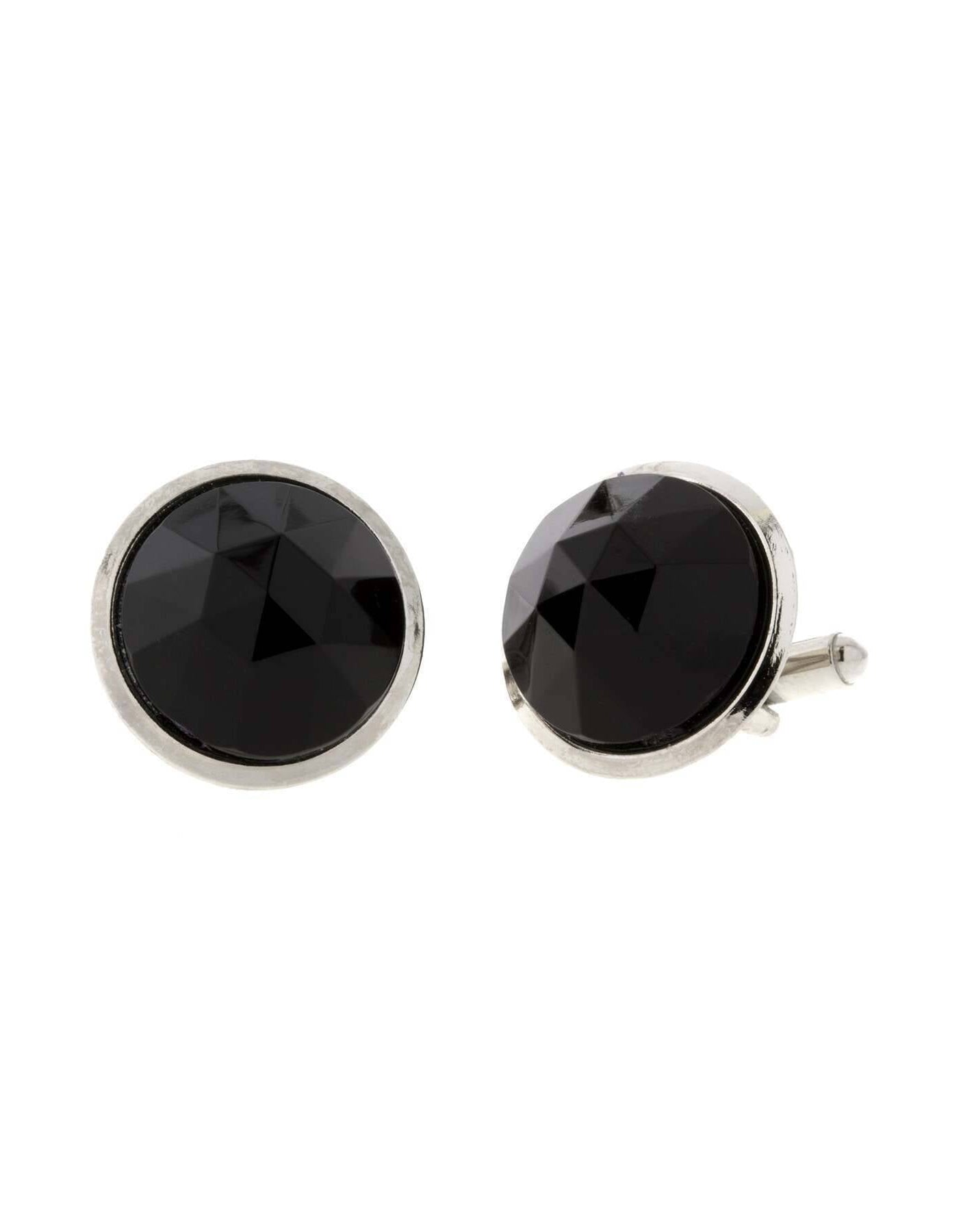 1928 Jewelry Round Faceted Black Stone Cufflinks