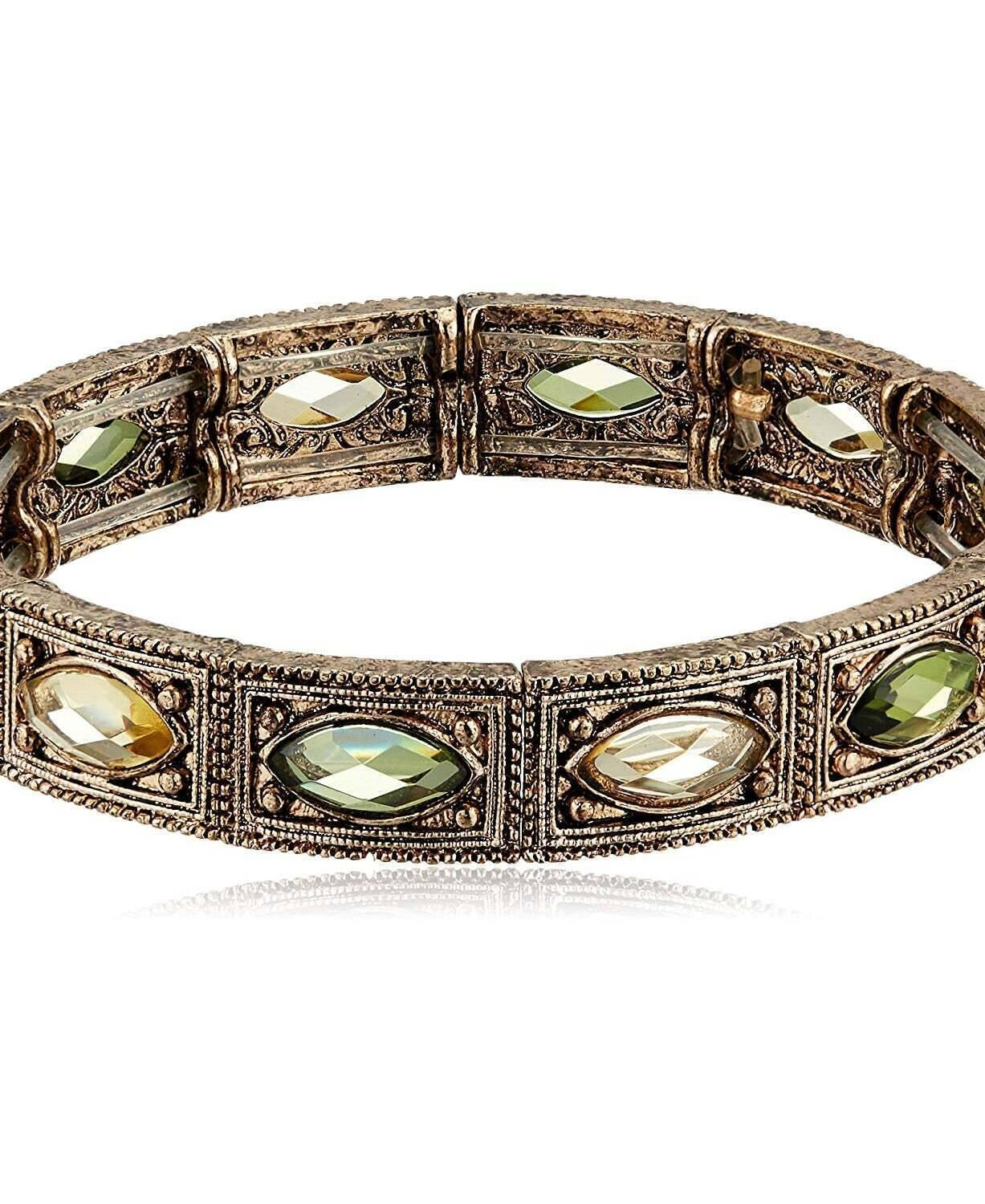 1928 Jewelry Brass Peridot Jonquil Stretch Bracelet