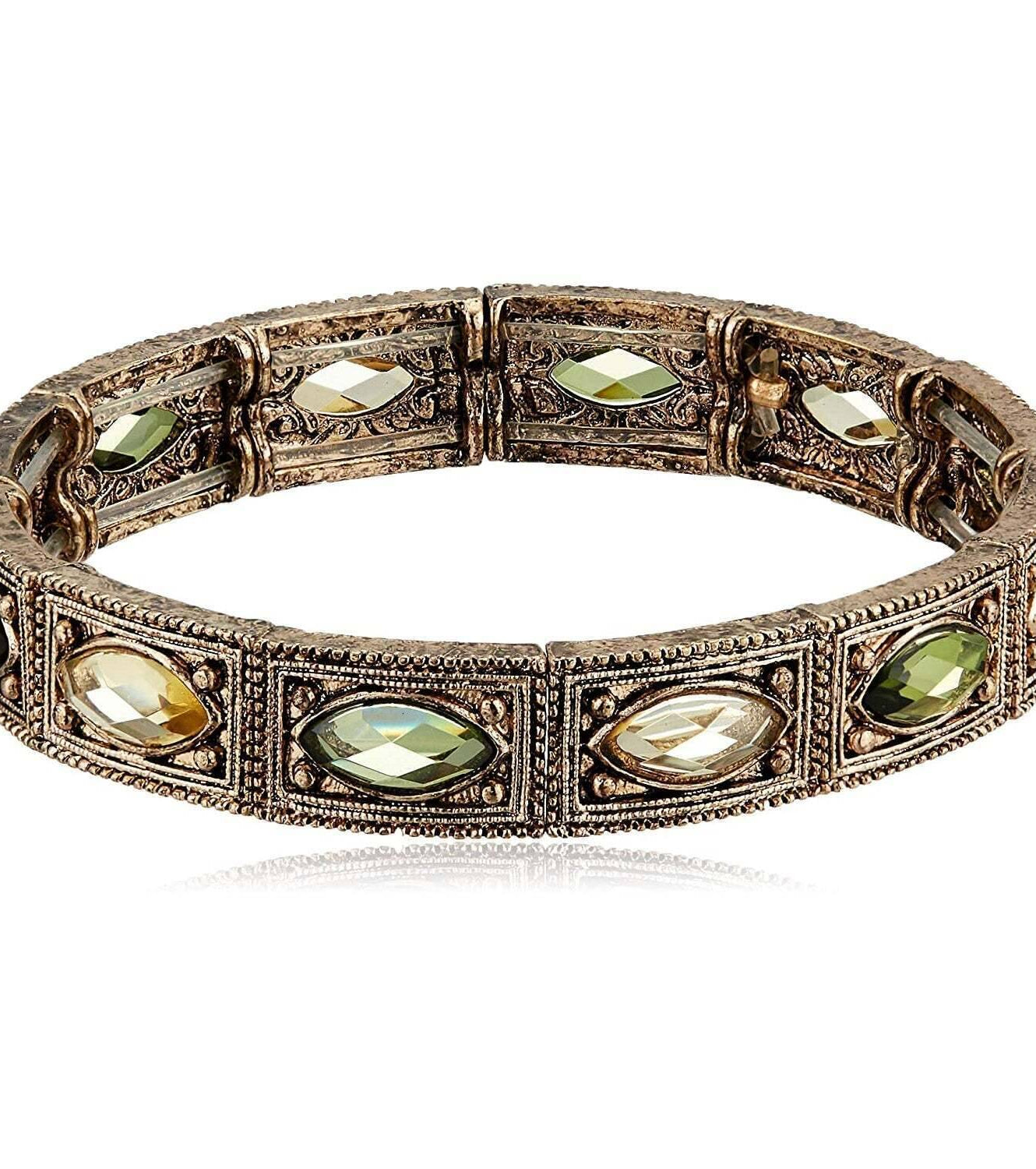 1928 Jewelry Brass Peridot Jonquil Stretch Bracelet