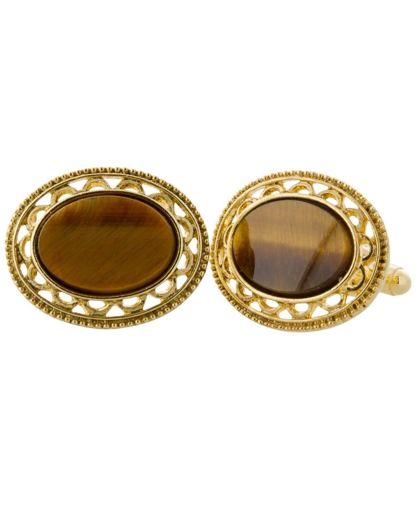 2028 Jewelry Genuine Tigers Eyes Oval Filigree Cufflinks