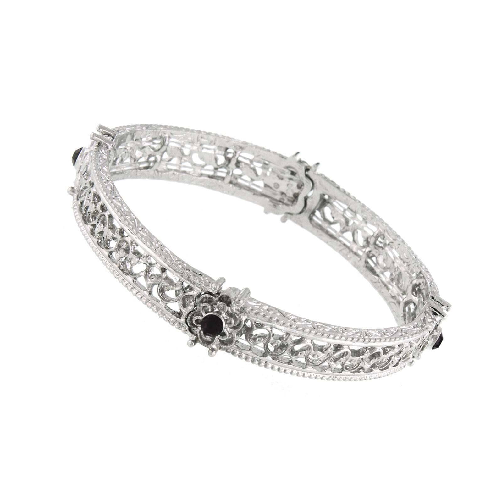 1928 Jewelry Black Crystal Flower Stretch Bracelet