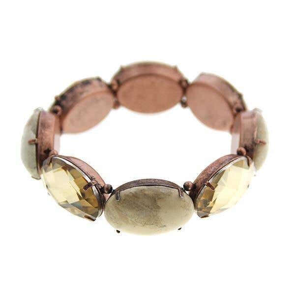 2028 Jewelry Oval Semi Precious & Crystal Stone Stretch Bracelet
