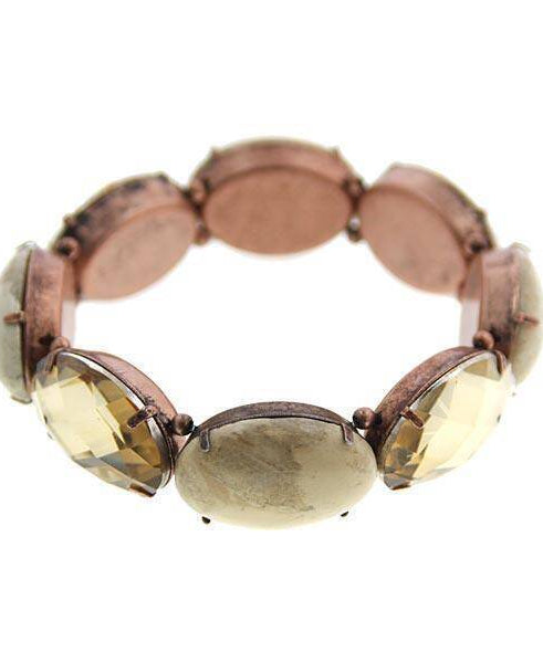 2028 Jewelry Oval Semi Precious & Crystal Stone Stretch Bracelet
