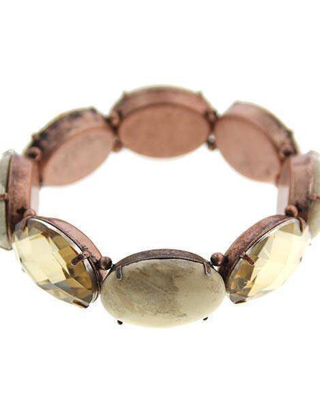 2028 Jewelry Oval Semi Precious & Crystal Stone Stretch Bracelet