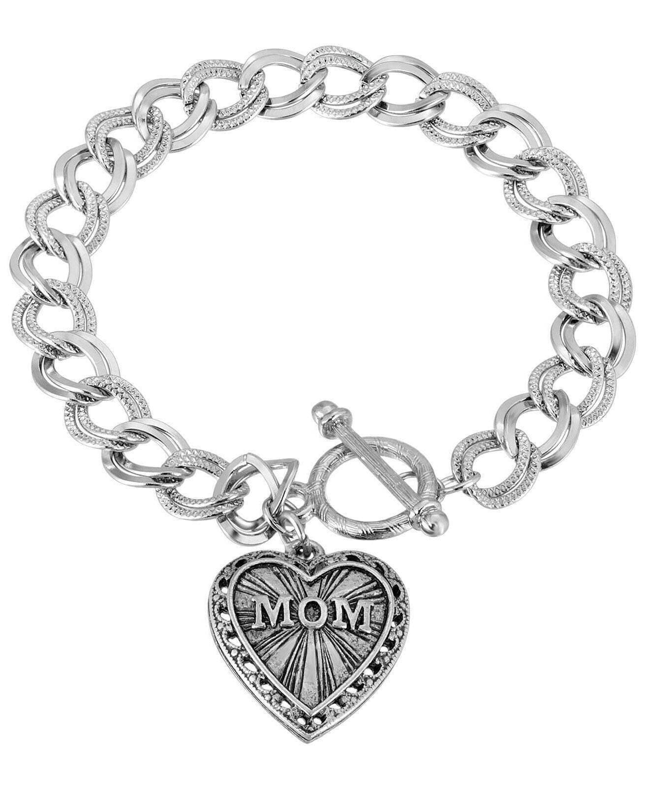 1928 Jewelry Pewter Mom Heart Charm Toggle Bracelet