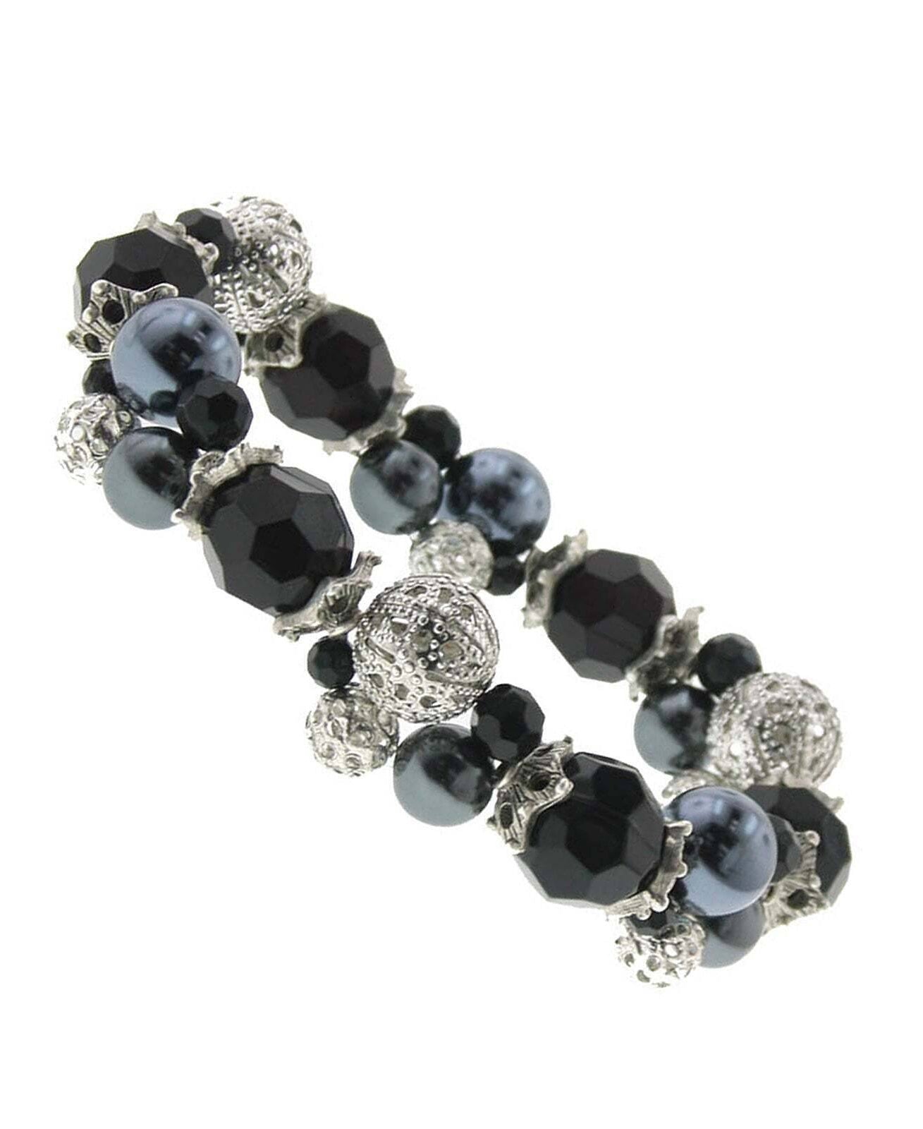2028 Jewelry Black Beaded Stretch Bracelet