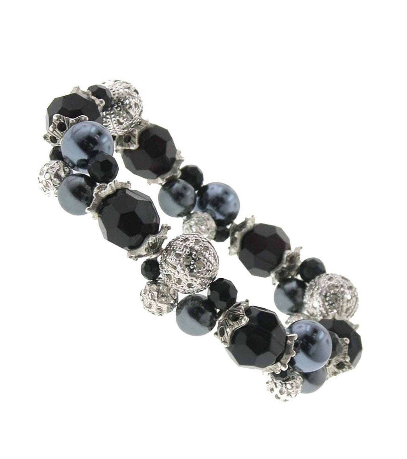 2028 Jewelry Black Beaded Stretch Bracelet