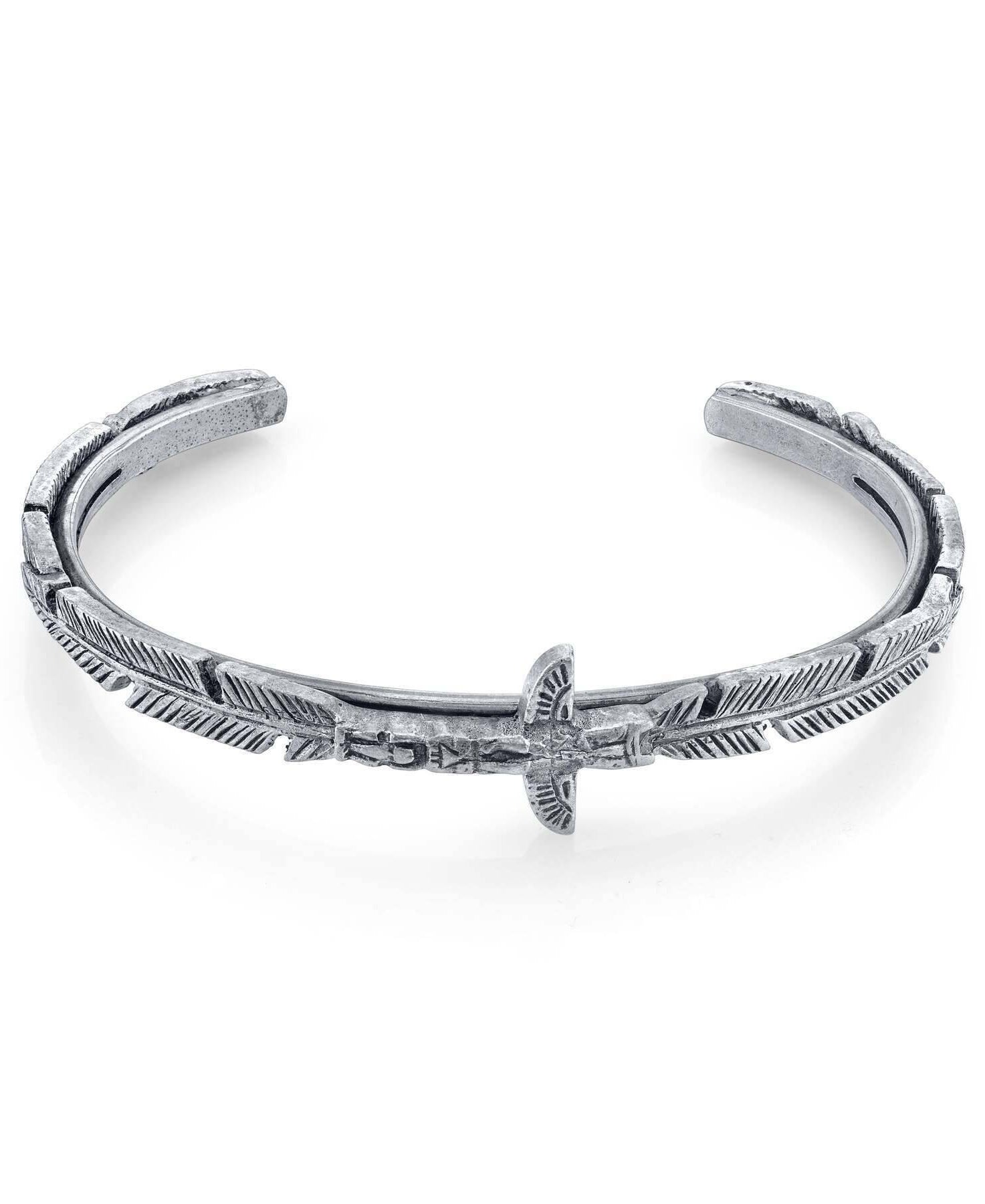 T.R.U. Pewter Totem Pole Feather Cuff Bracelet