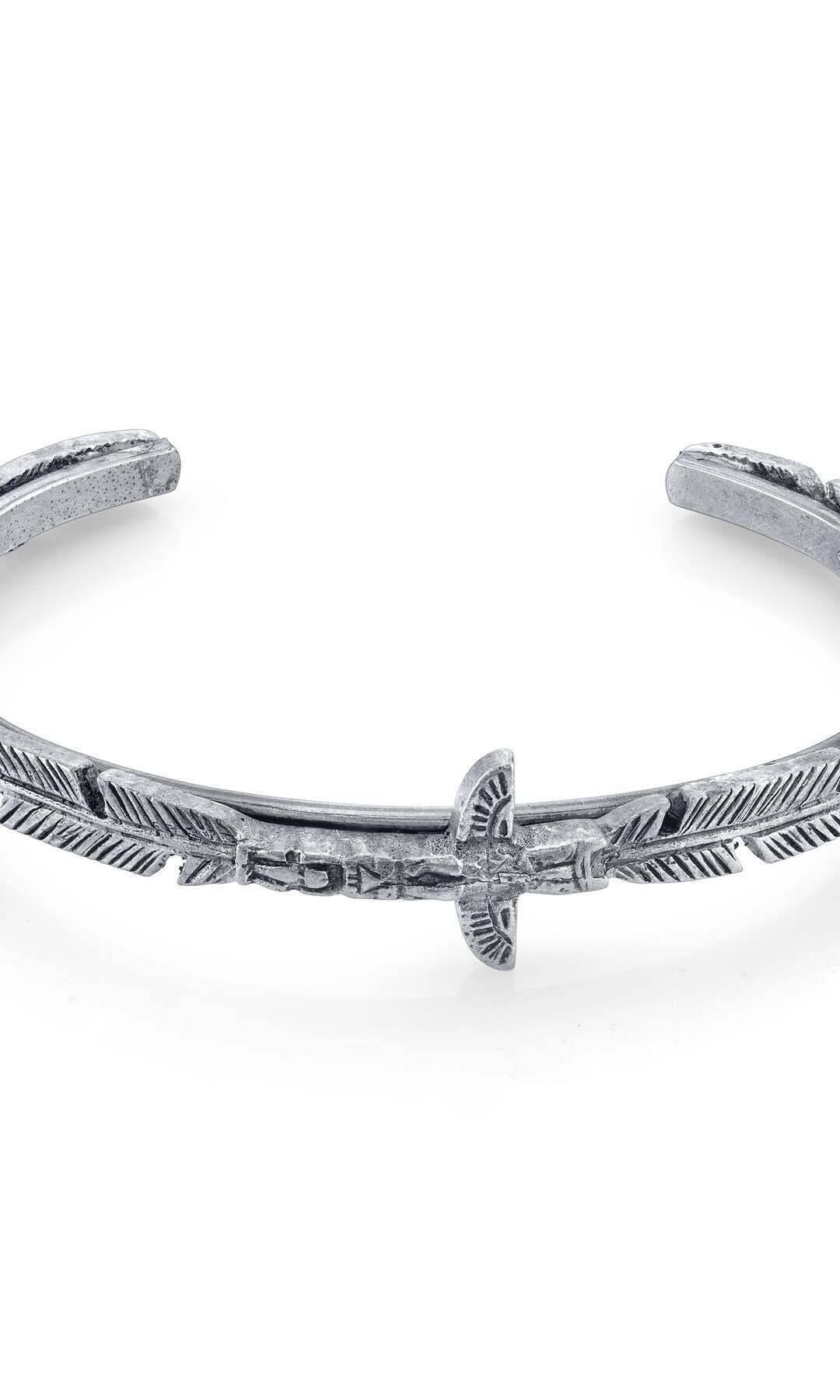 T.R.U. Pewter Totem Pole Feather Cuff Bracelet