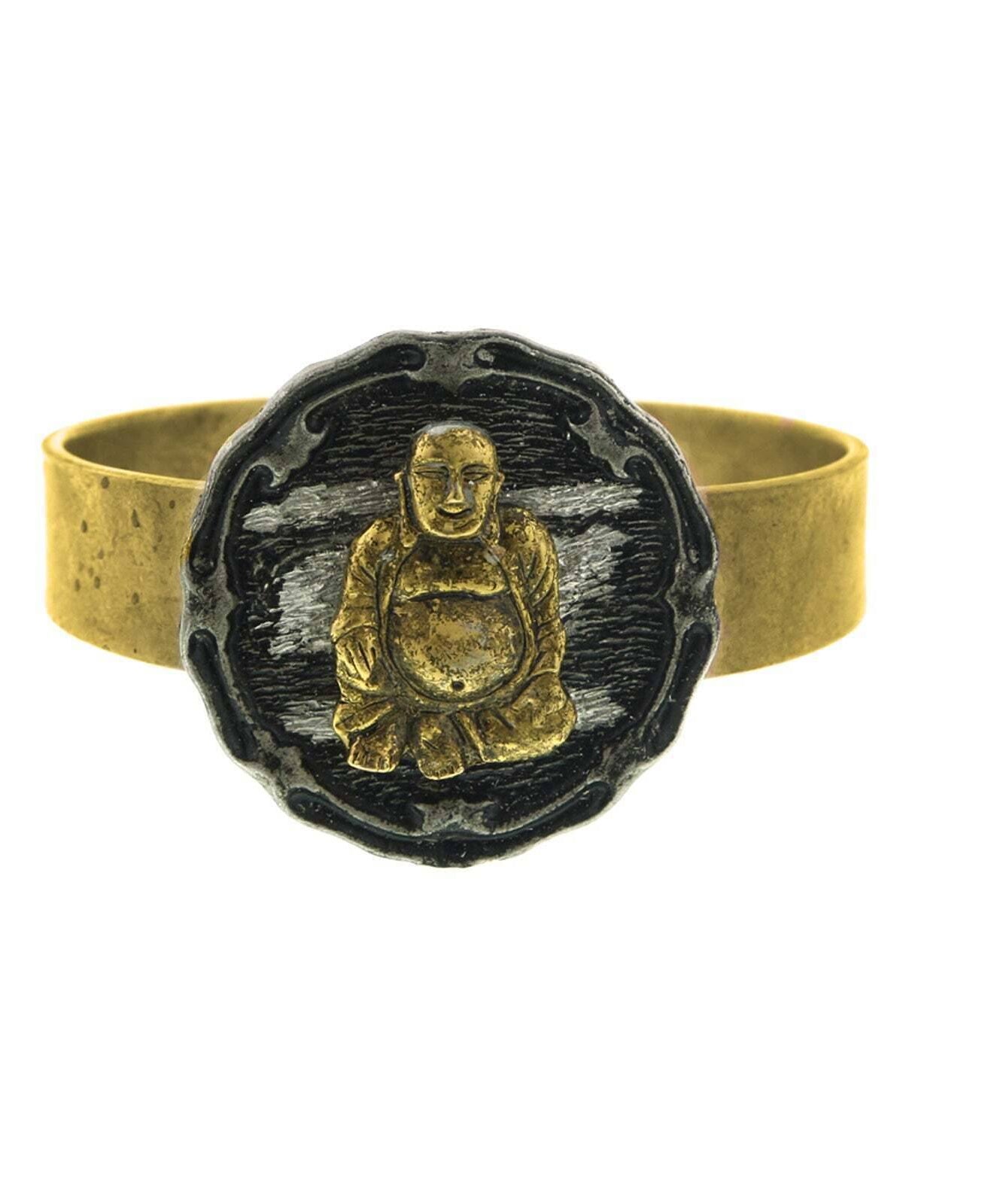 T.R.U. Hinged Bracelet With Pewter-Tone Finish Sitting Buddha