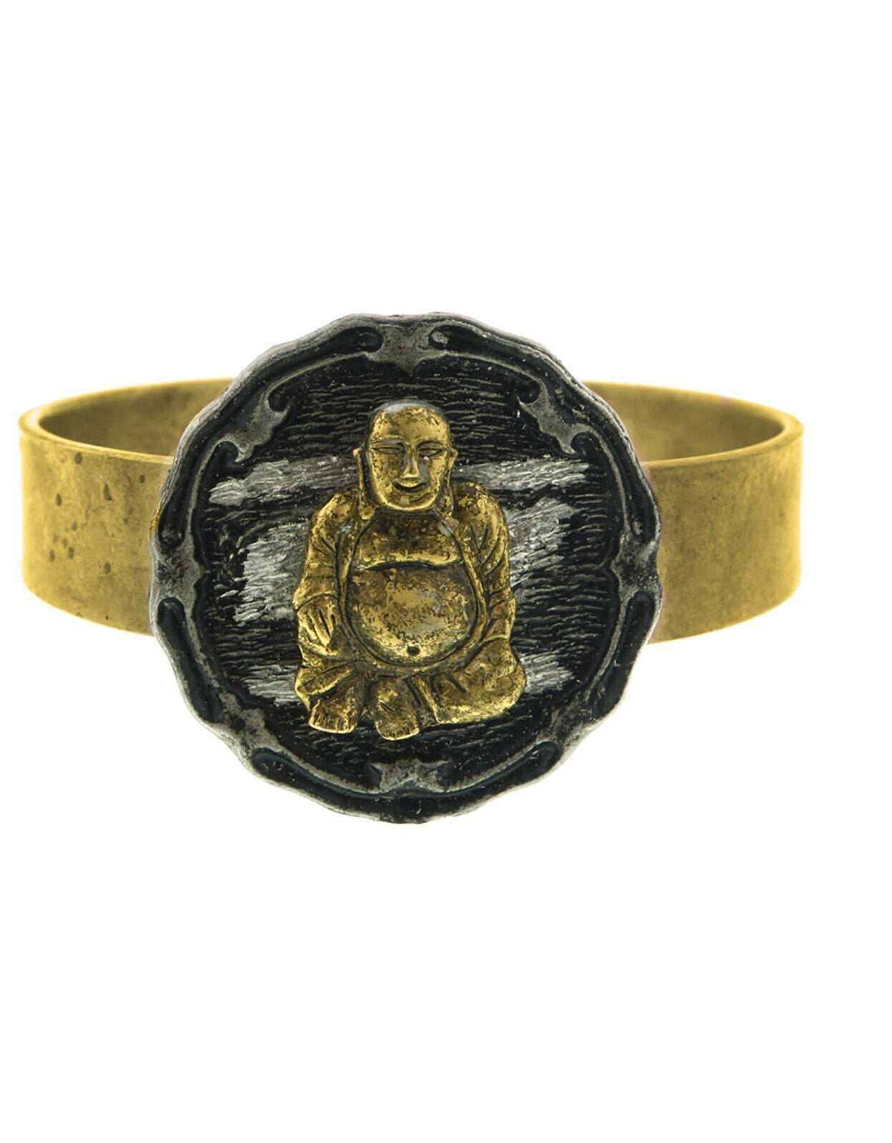 T.R.U. Hinged Bracelet With Pewter-Tone Finish Sitting Buddha