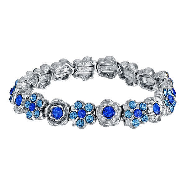 1928 Jewelry Crystal Flower Motif Stretch Bracelet