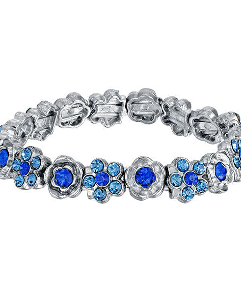 1928 Jewelry Crystal Flower Motif Stretch Bracelet