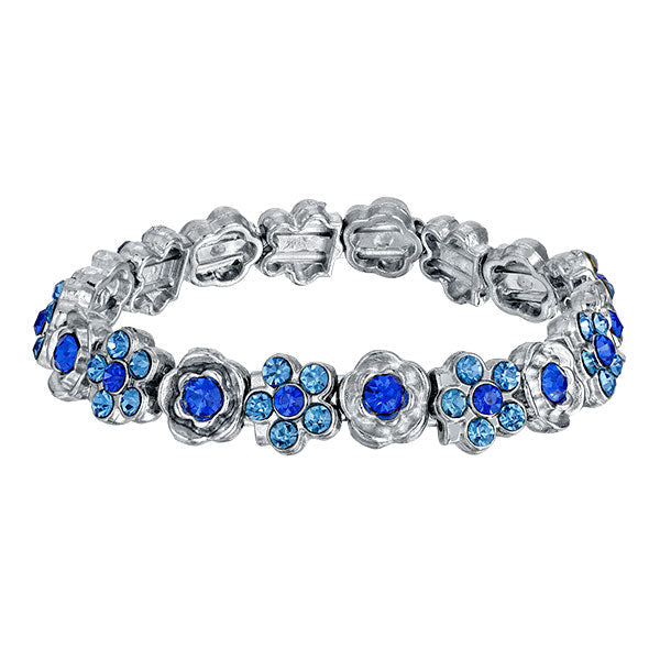 1928 Jewelry Crystal Flower Motif Stretch Bracelet