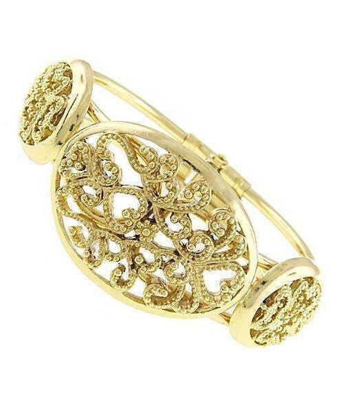 1928 Jewelry Vintage Style Gold Filigree Snap Cuff Bracelet