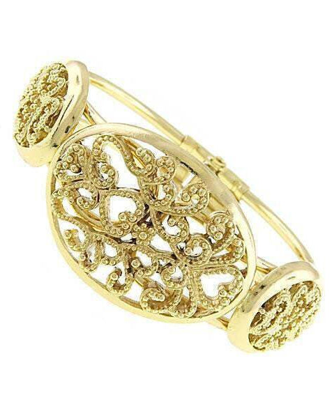 1928 Jewelry Vintage Style Gold Filigree Snap Cuff Bracelet