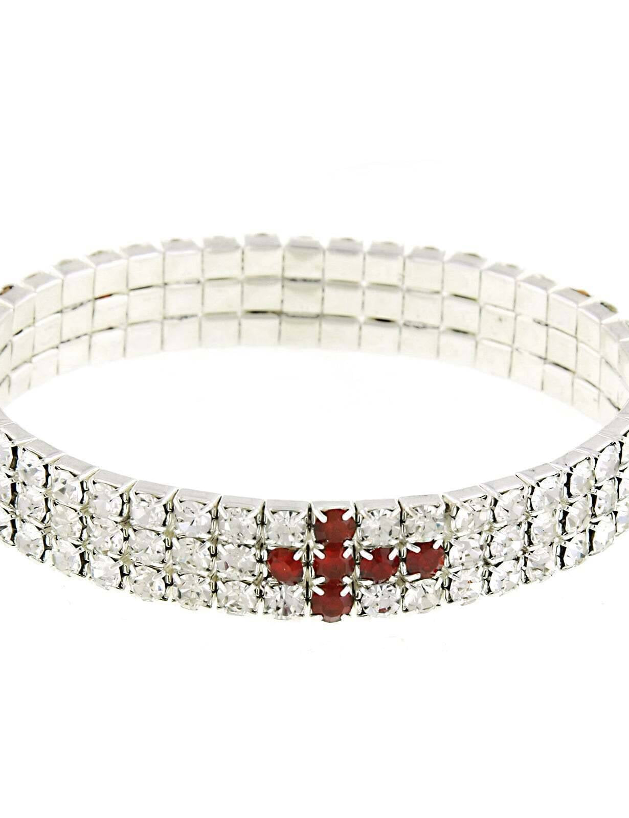 1928 Jewelry Red Rhinestone Cross Stretch Bracelet