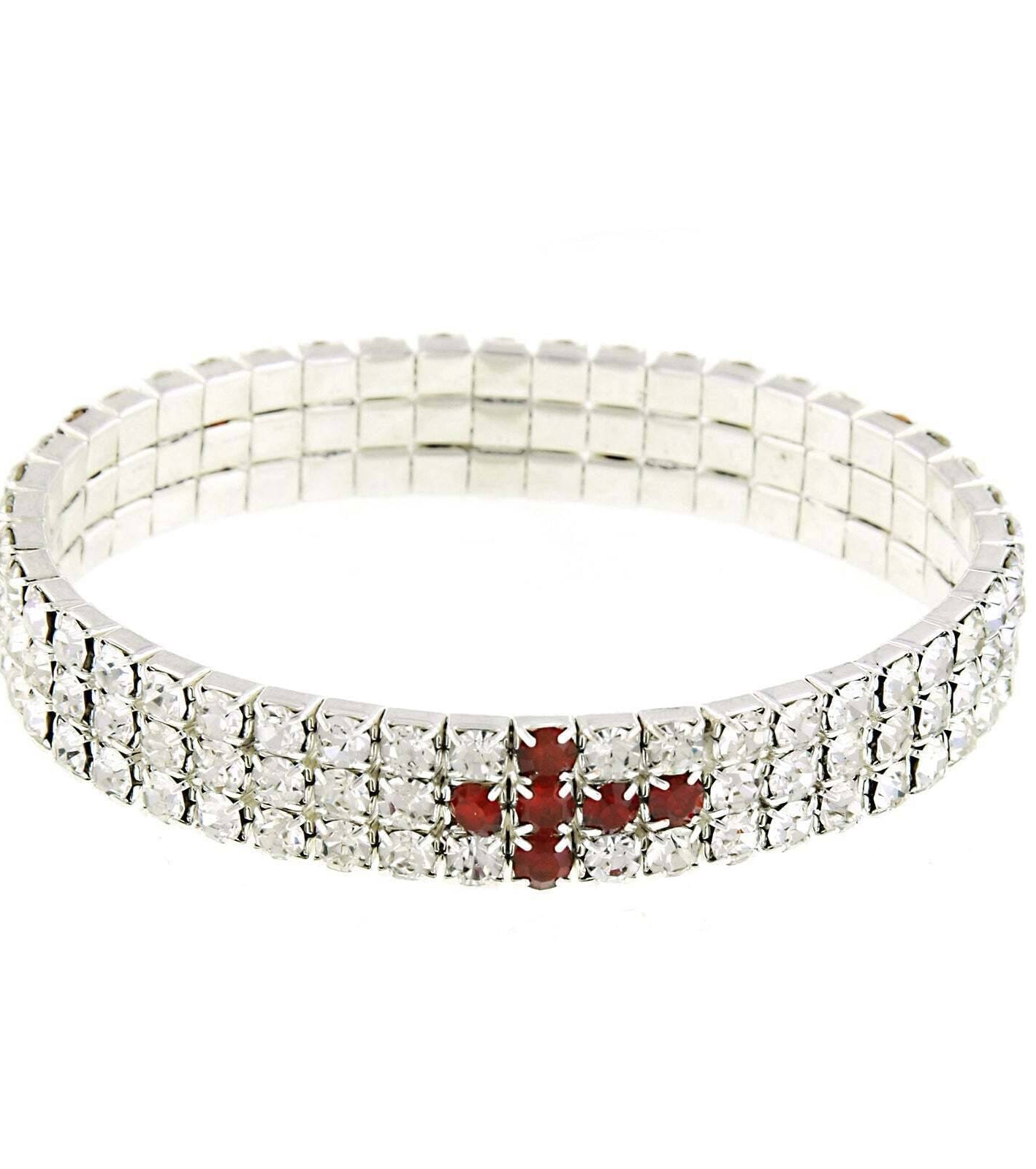1928 Jewelry Red Rhinestone Cross Stretch Bracelet