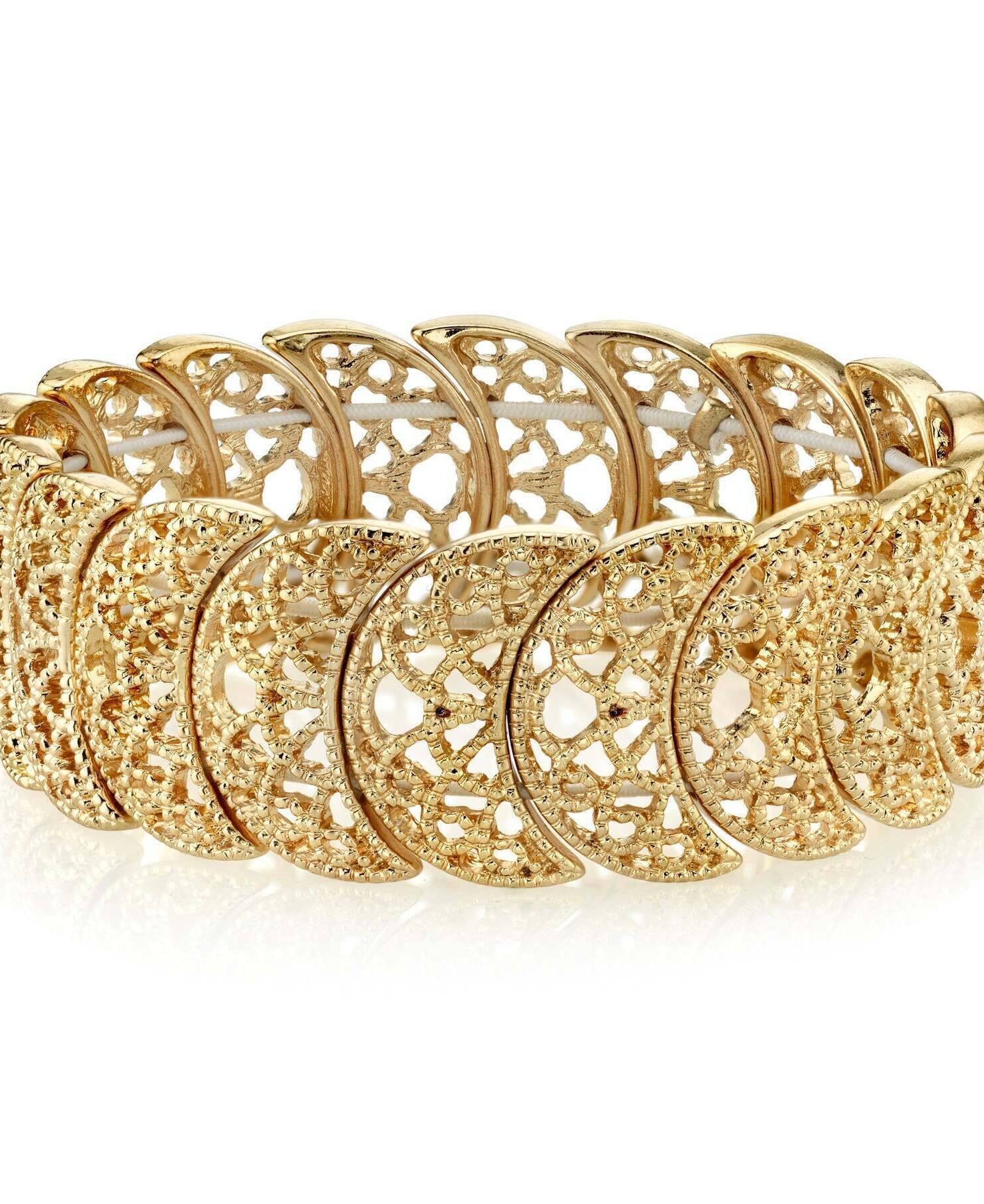 1928 Jewelry Vintage Lace Half-Circle Filigree Stretch Bracelet, 7"