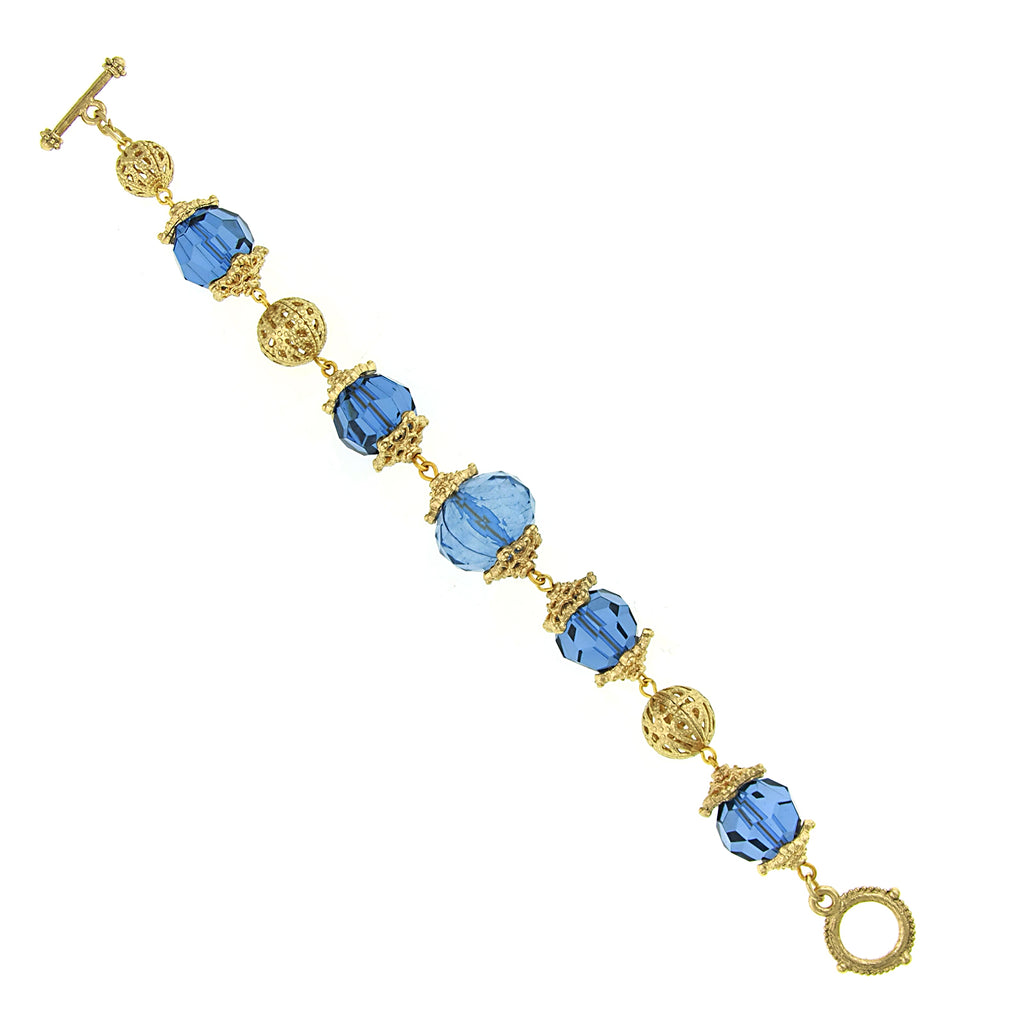 Gold Tone Blue Beaded Toggle Bracelet