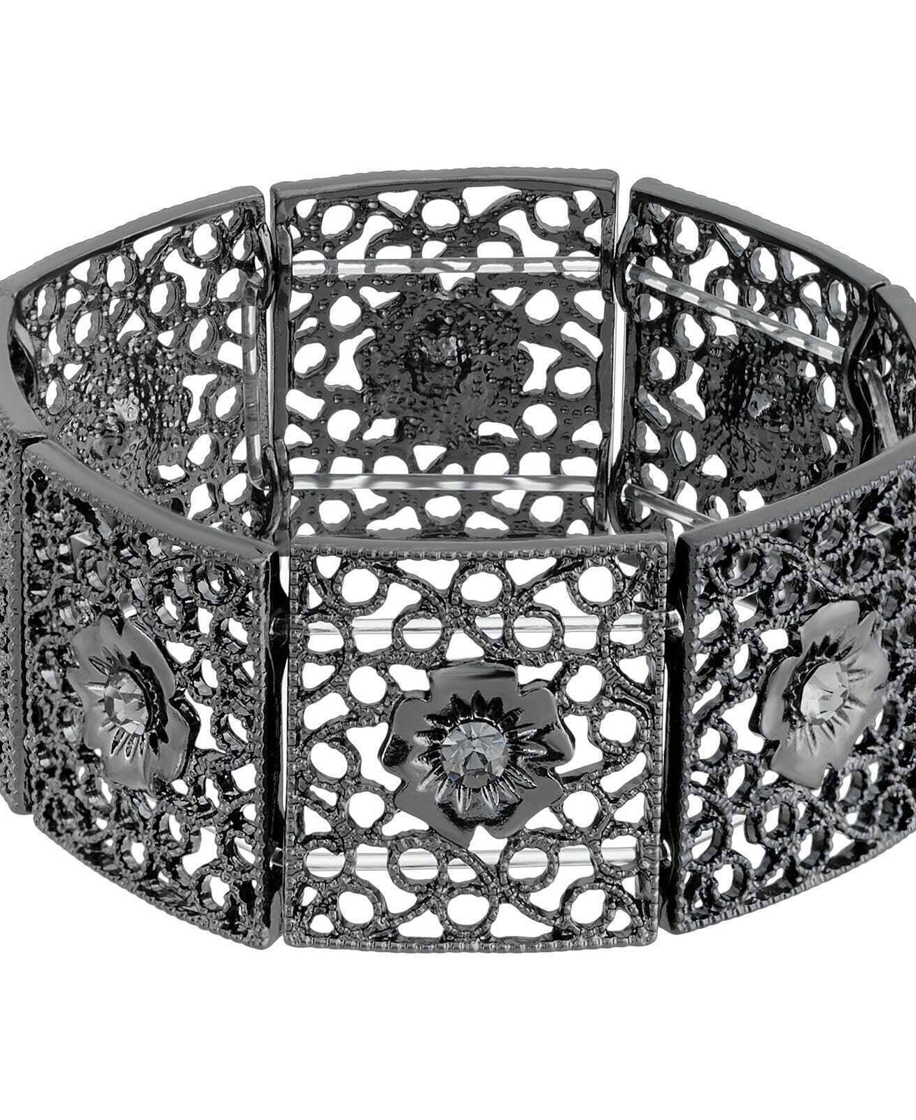 1928 Jewelry Square Filigree Flower Crystal Stretch Bracelet
