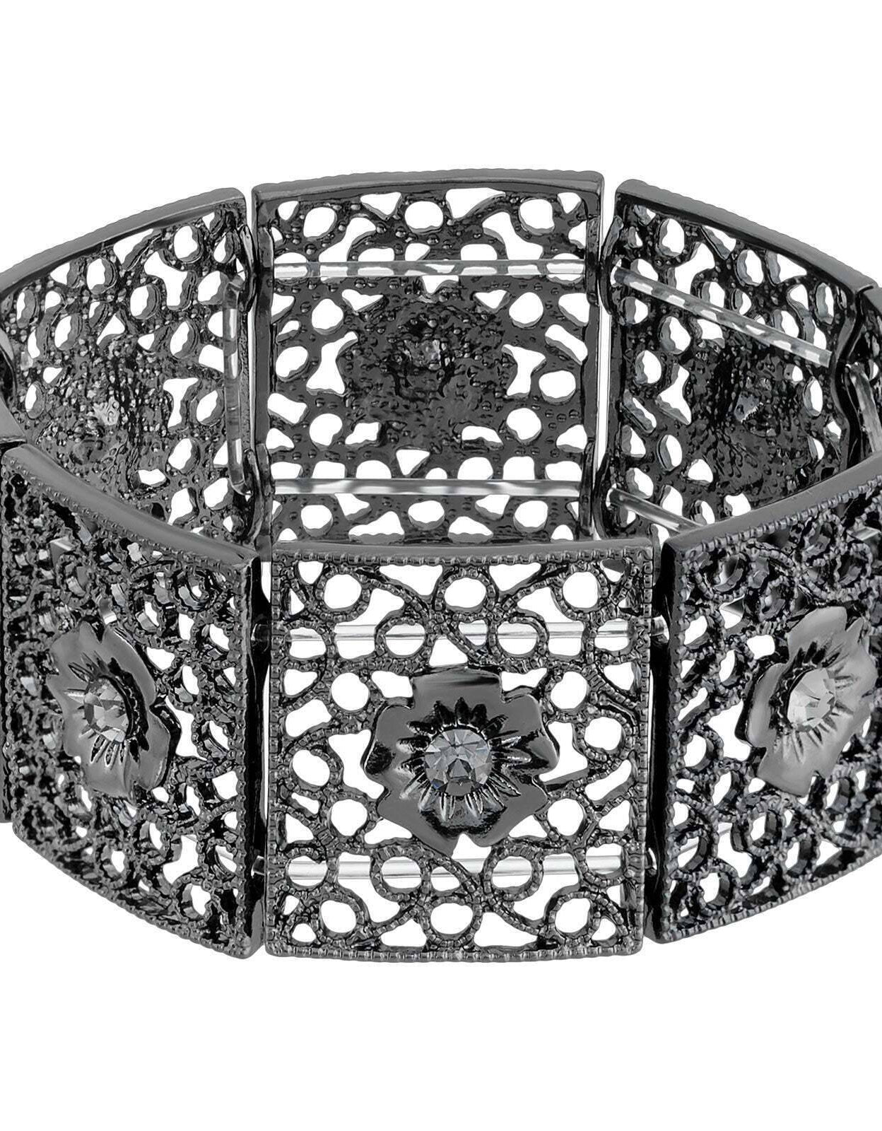 1928 Jewelry Square Filigree Flower Crystal Stretch Bracelet