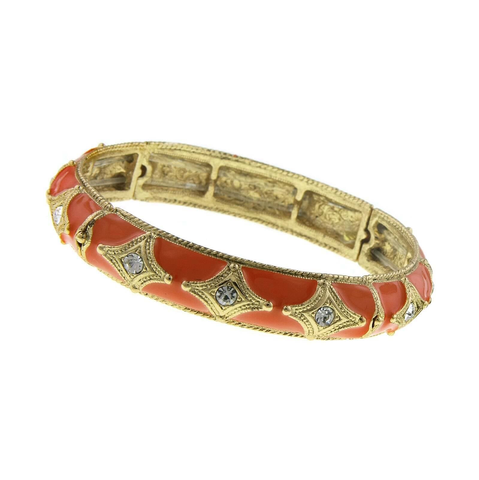 2028 Jewelry Orange With Crystal Enamel Stretch Bracelet