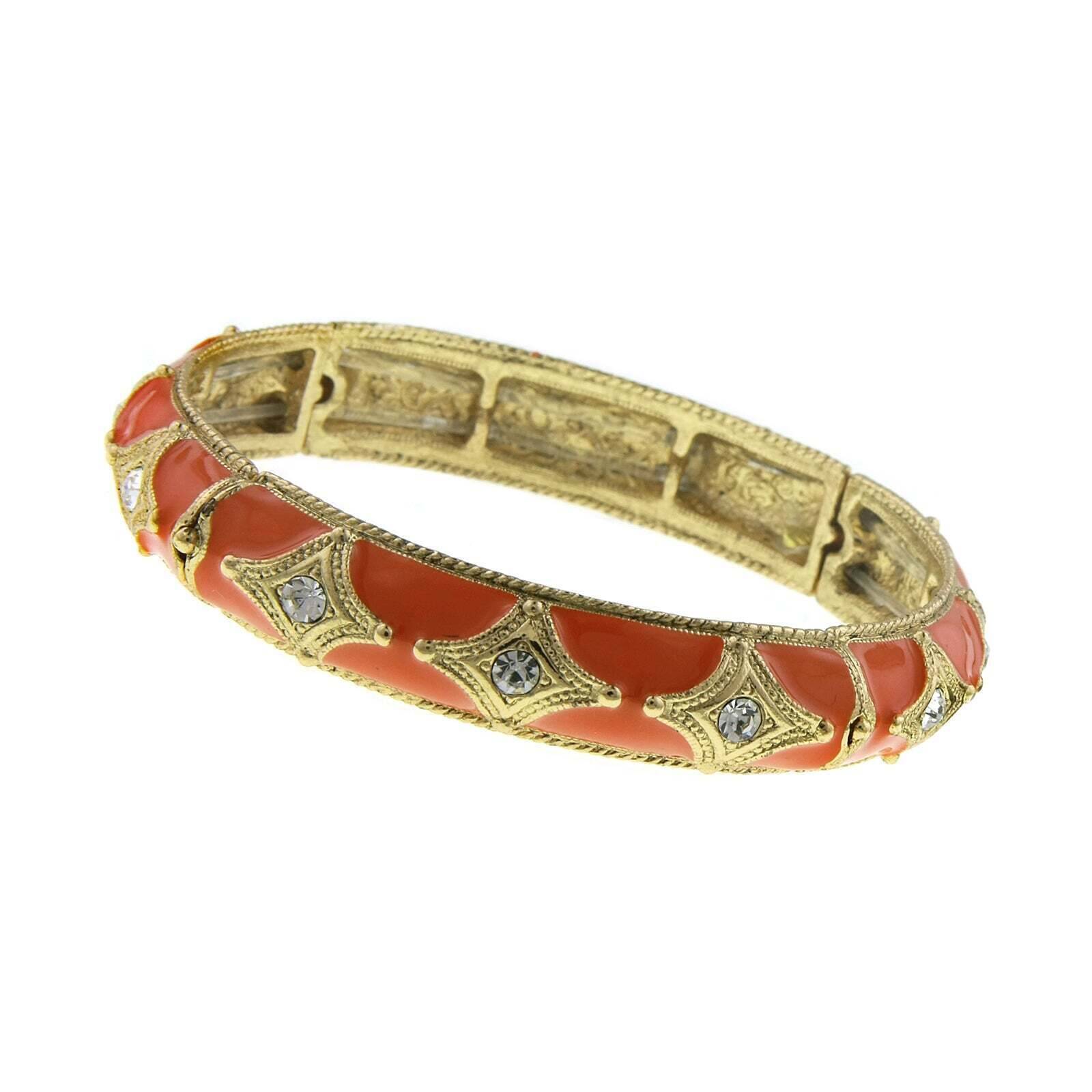 2028 Jewelry Orange With Crystal Enamel Stretch Bracelet