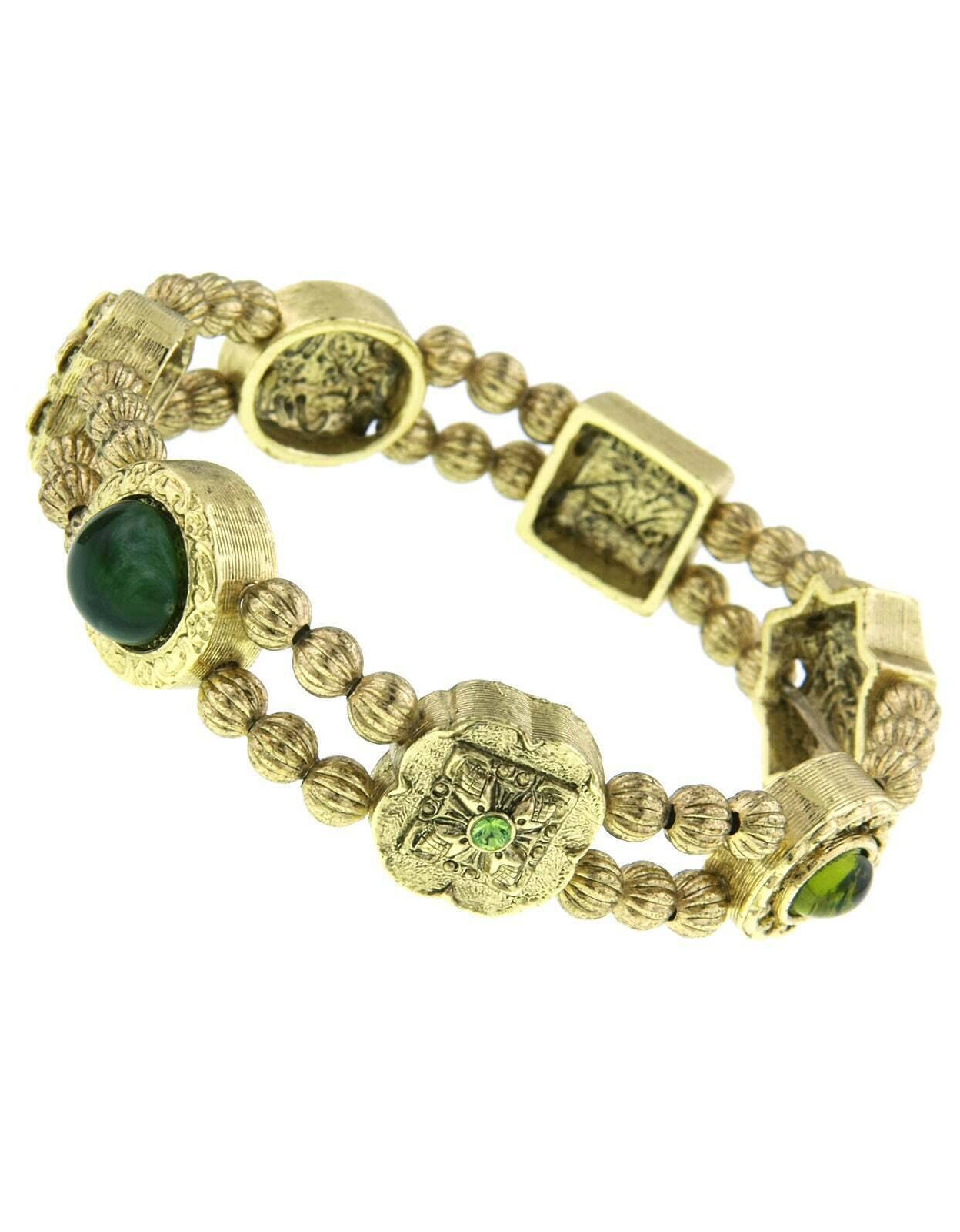 1928 Jewelry Jade Gemstone Olivine & Peridot Stone Charm Stretch Bracelet