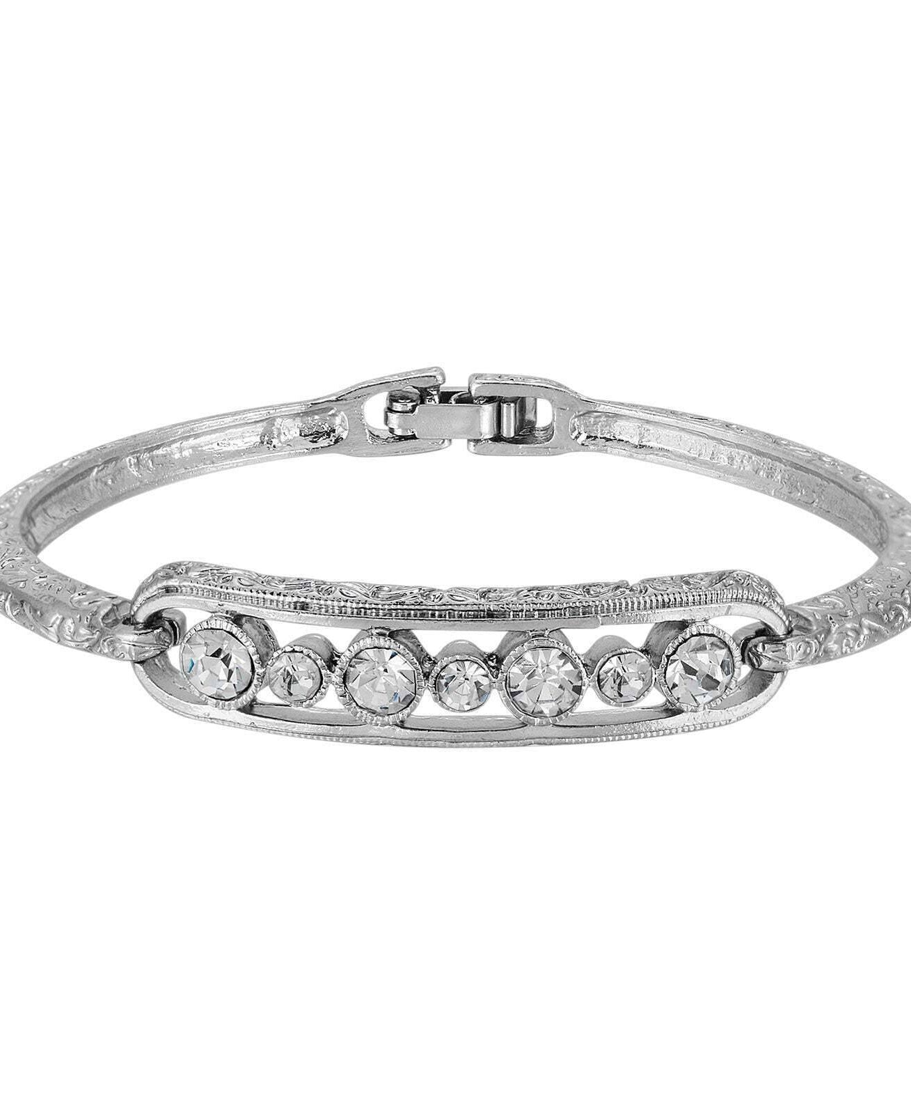 1928 Jewelry Slim Vine Textured Crystal Clasp Bracelet