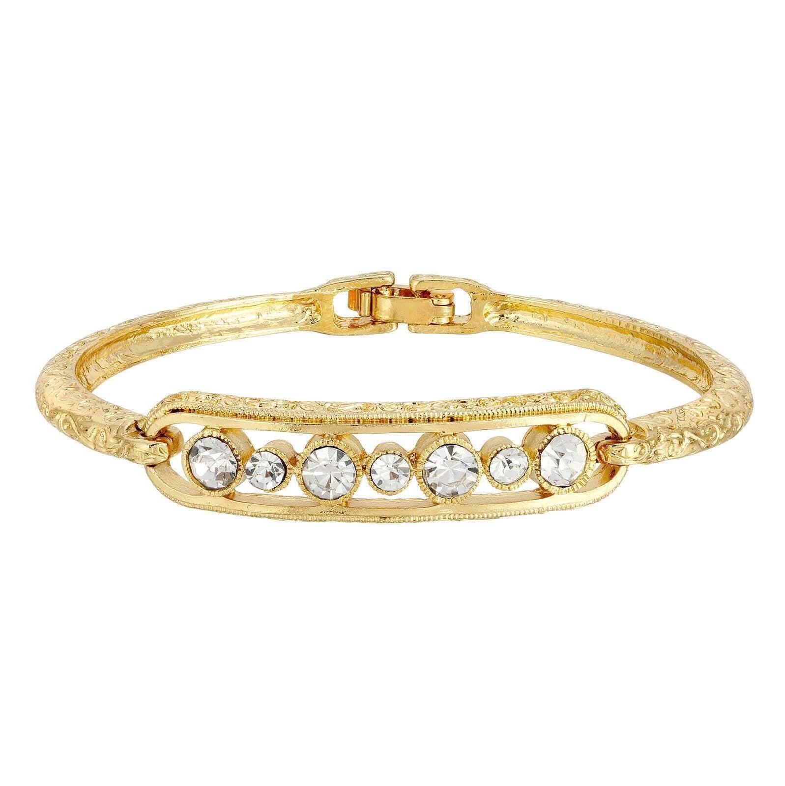 1928 Jewelry Slim Vine Textured Crystal Clasp Bracelet