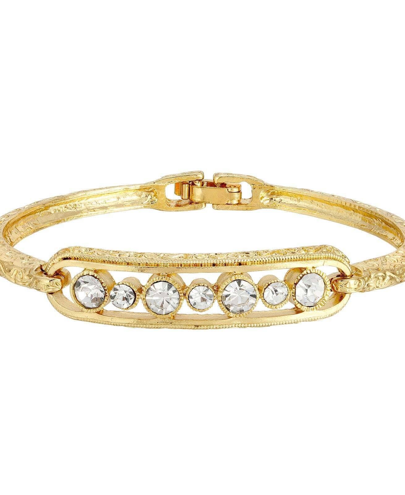 1928 Jewelry Slim Vine Textured Crystal Clasp Bracelet