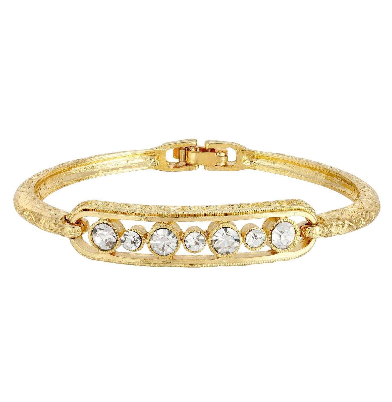 1928 Jewelry Slim Vine Textured Crystal Clasp Bracelet