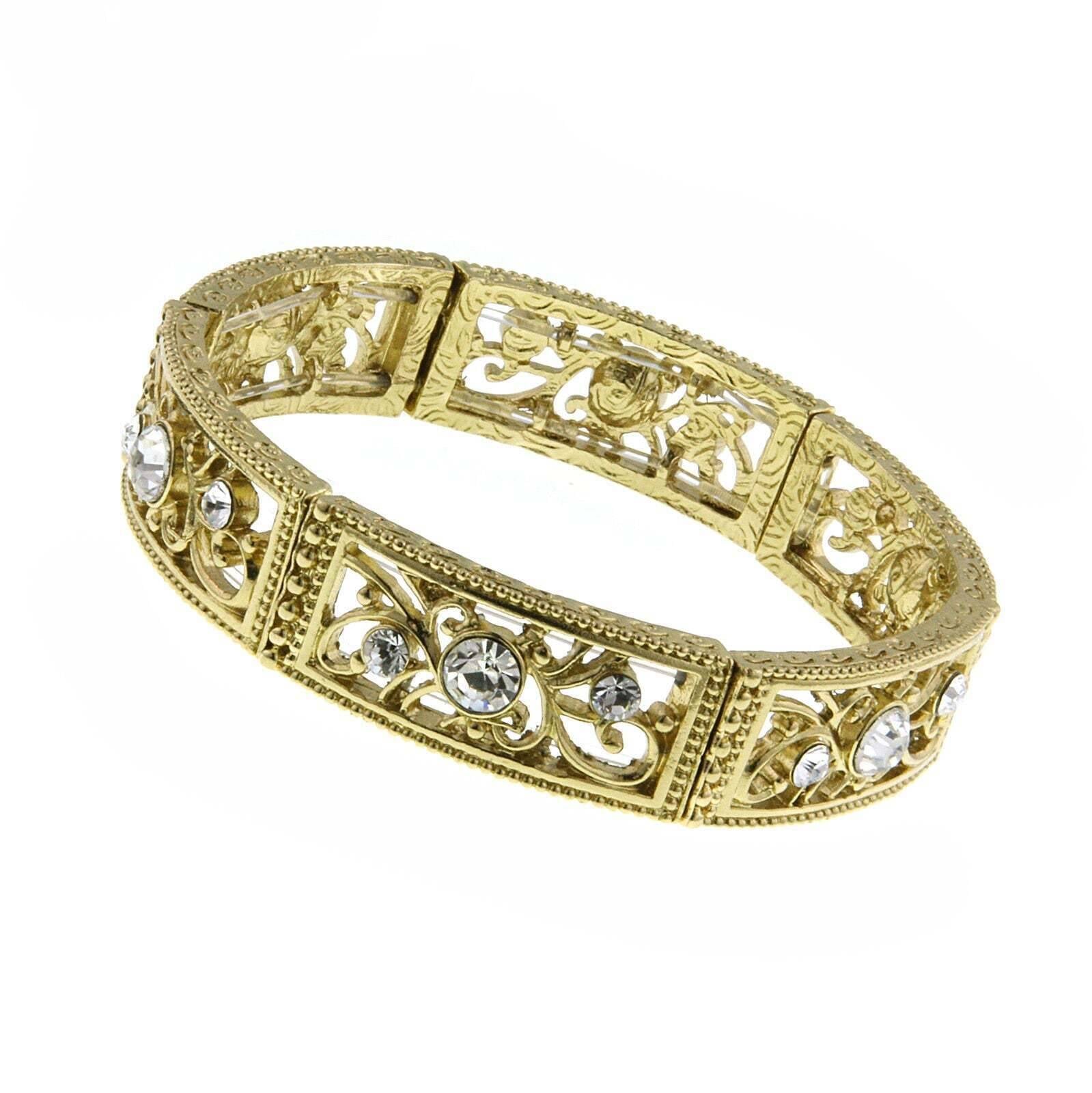 2028 Jewelry Intricate Filigree Crystal Accent Stretch Bracelet