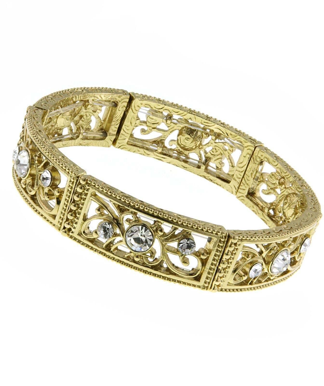 2028 Jewelry Intricate Filigree Crystal Accent Stretch Bracelet